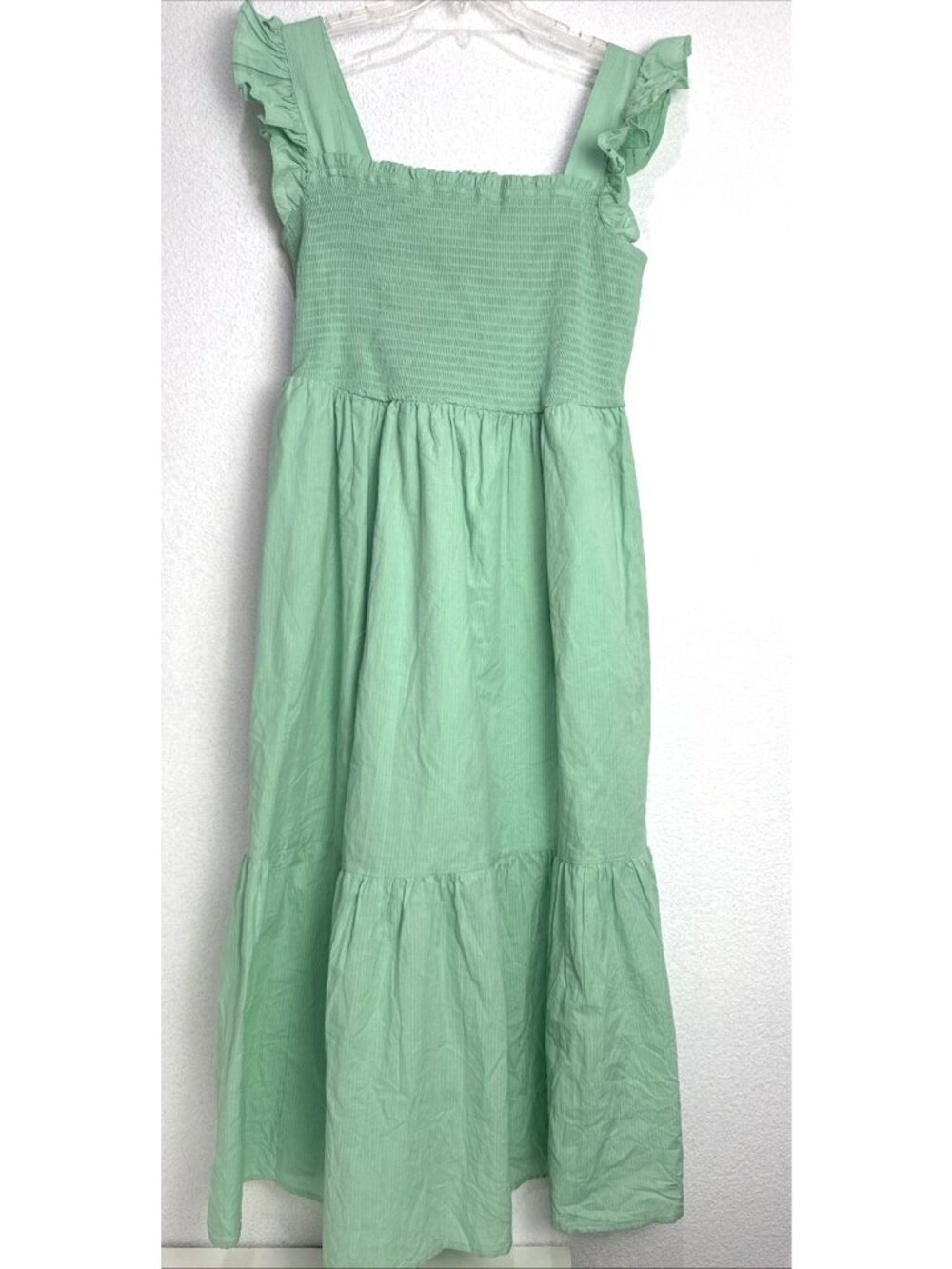 On 34th Light Green Smocked Ruffle Sleeve Midi Sun Dress Womens Size 0X 14/16 - Picture 2 of 12